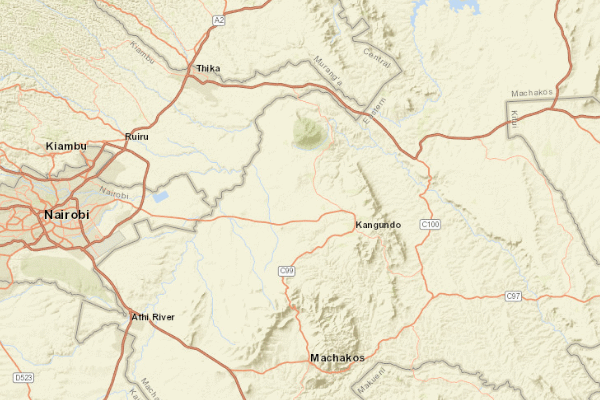 Topographical location of the item 'The Soils of the Nairobi-Thika-Yatta-Machakos Area' (25443)